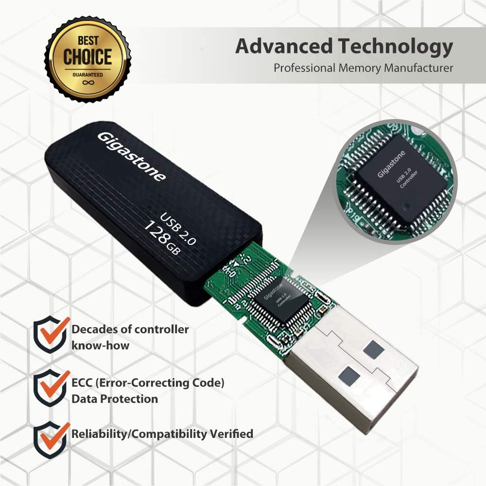 Gigastone Z30 128GB USB3.0 Flash Drive, Capless Retractable Design Pen Drive, Carbon Fiber Style, Reliable Performance & Durable
